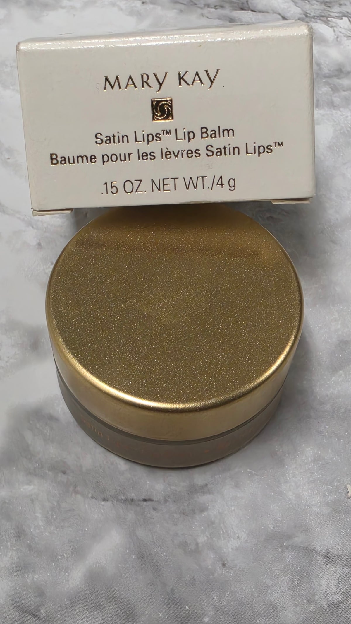 Actual stocked Mary Kay Satin Lips Lip Balm classic frosted jar with gold lid and original box