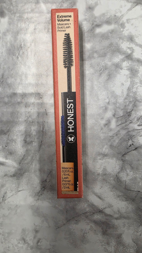 Actual stocked Honest Beauty Extreme Volume Mascara and Bold Lash Primer in Intensely Black retail box