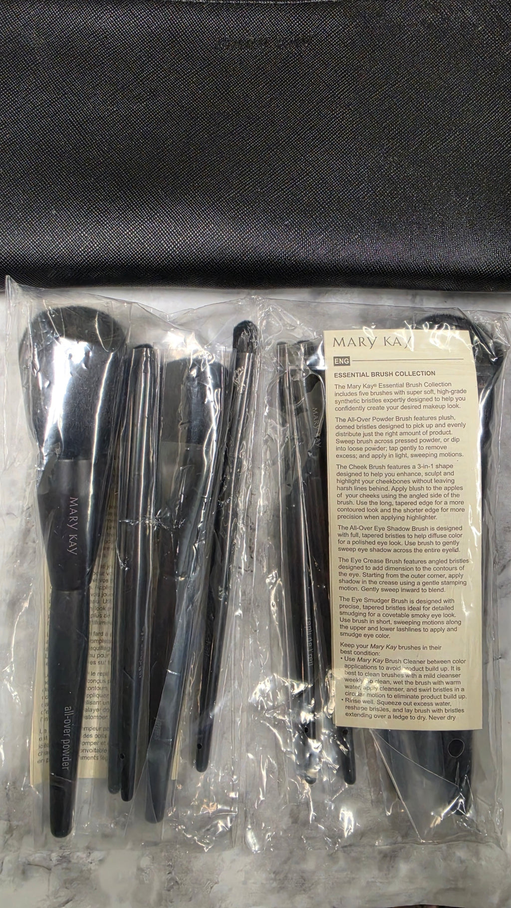 Actual stocked Mary Kay Essential Brush Collection 5-piece set sealed with black zippered case