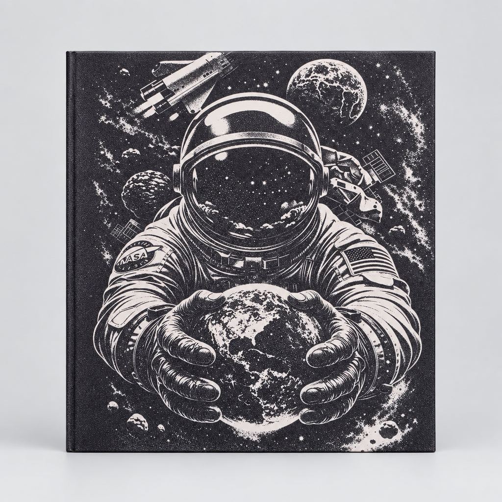Astronaut engraved ceramic tile, front view