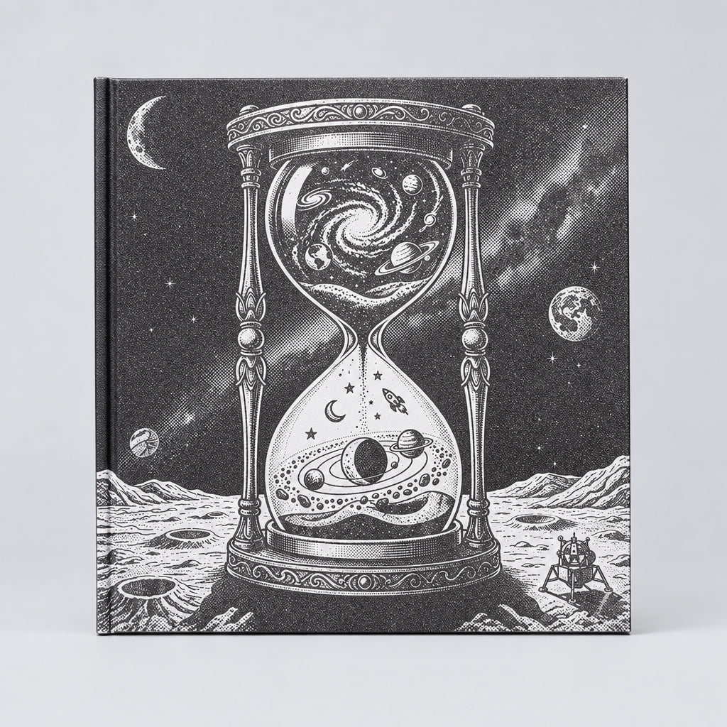 Hourglass Moon engraved ceramic tile, front view