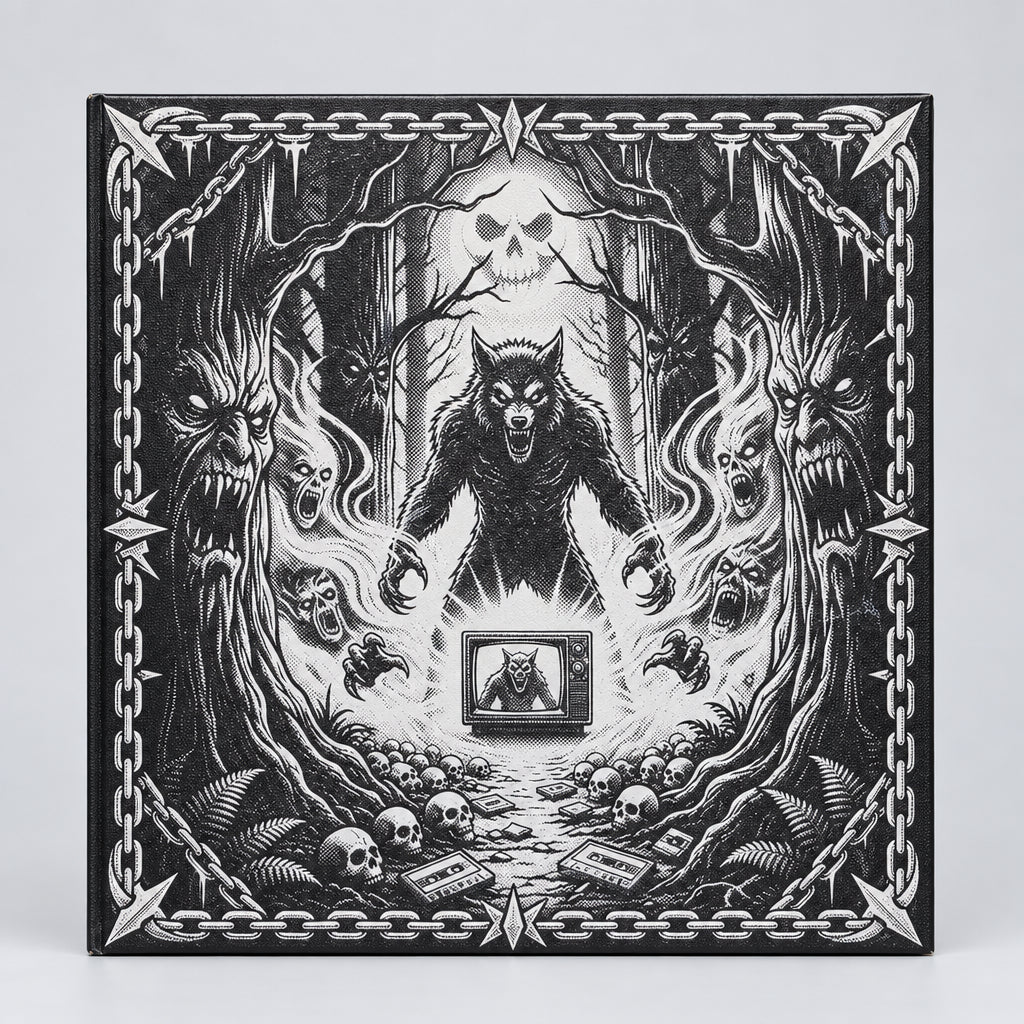Werewolf Forest engraved ceramic tile, front view