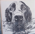 Water Dog engraved ceramic tile, front view