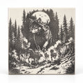 Moonlit Wolves engraved ceramic tile, front view