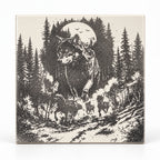 Moonlit Wolves engraved ceramic tile, front view