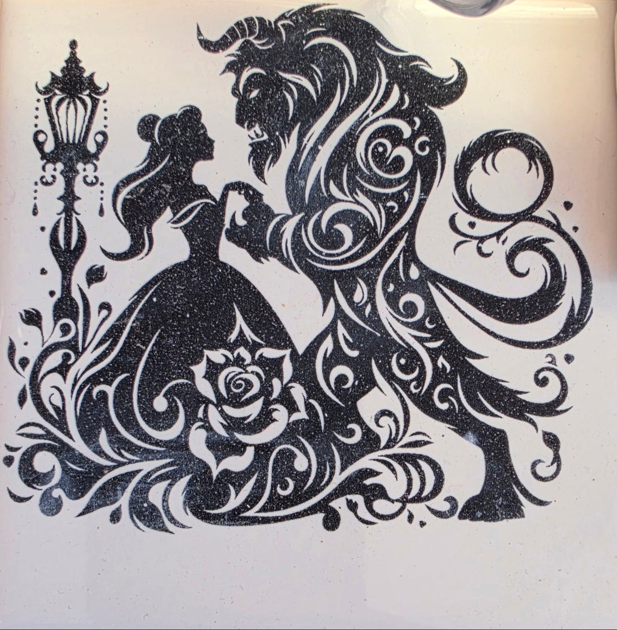 Princess Silhouette engraved ceramic tile, front view