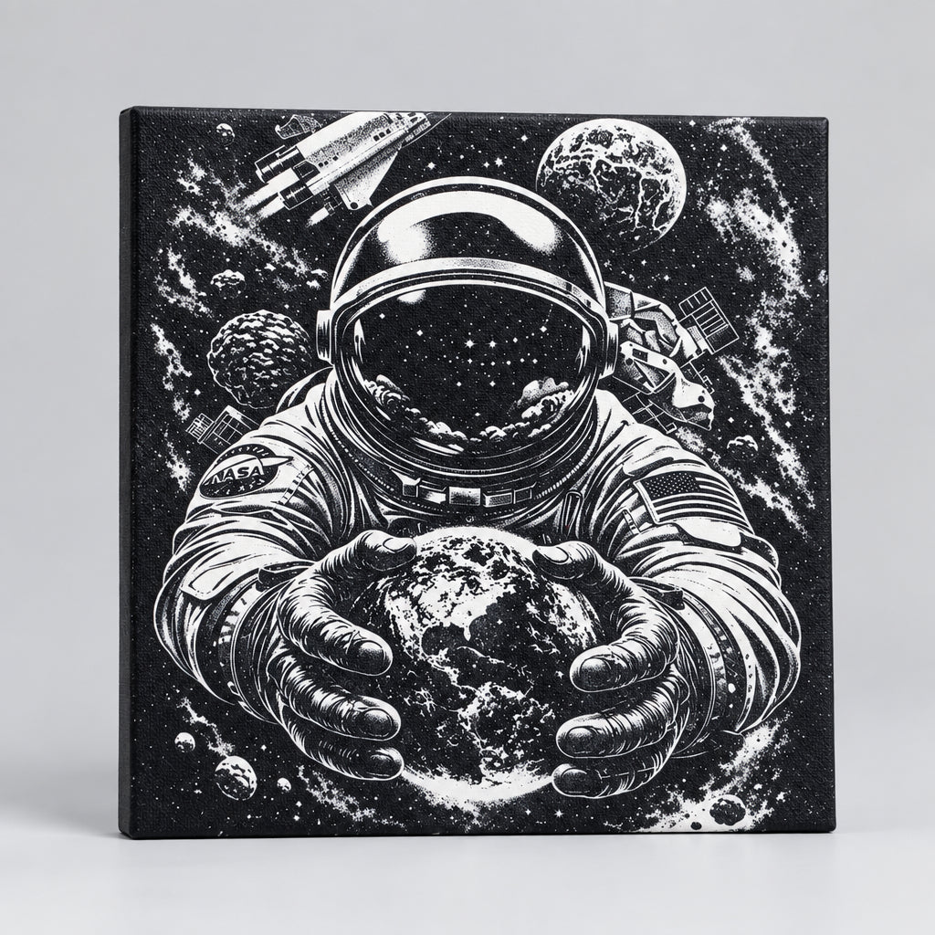 Astronaut engraved ceramic tile, front view