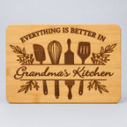 Engraved bamboo cutting board with Grandma's Kitchen — Everything Is Better design