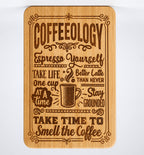 Engraved bamboo cutting board with Coffeeology — Take Time to Smell the Coffee design