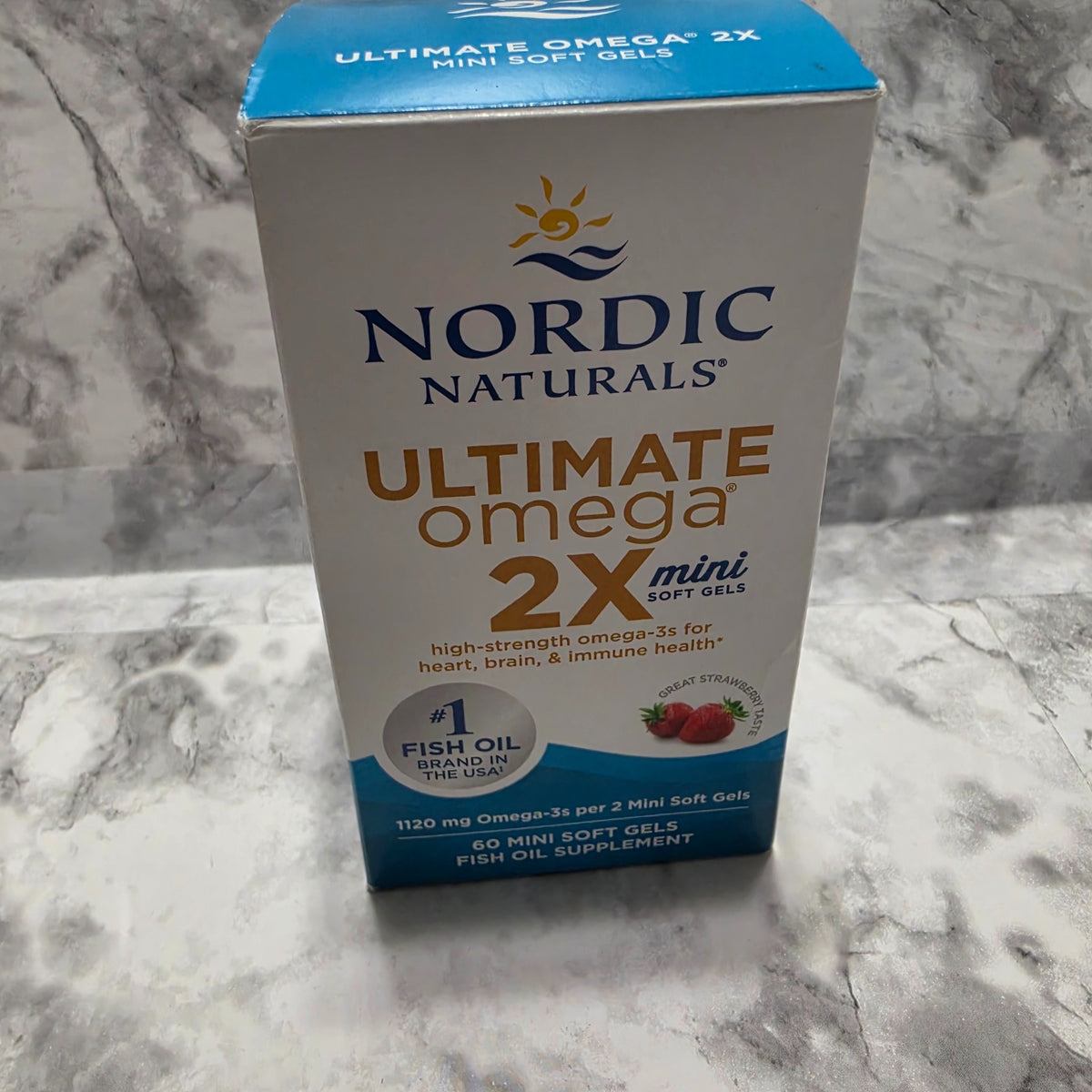 Actual Nordic Naturals Ultimate Omega 2X Mini Strawberry 60-soft-gel box, front
