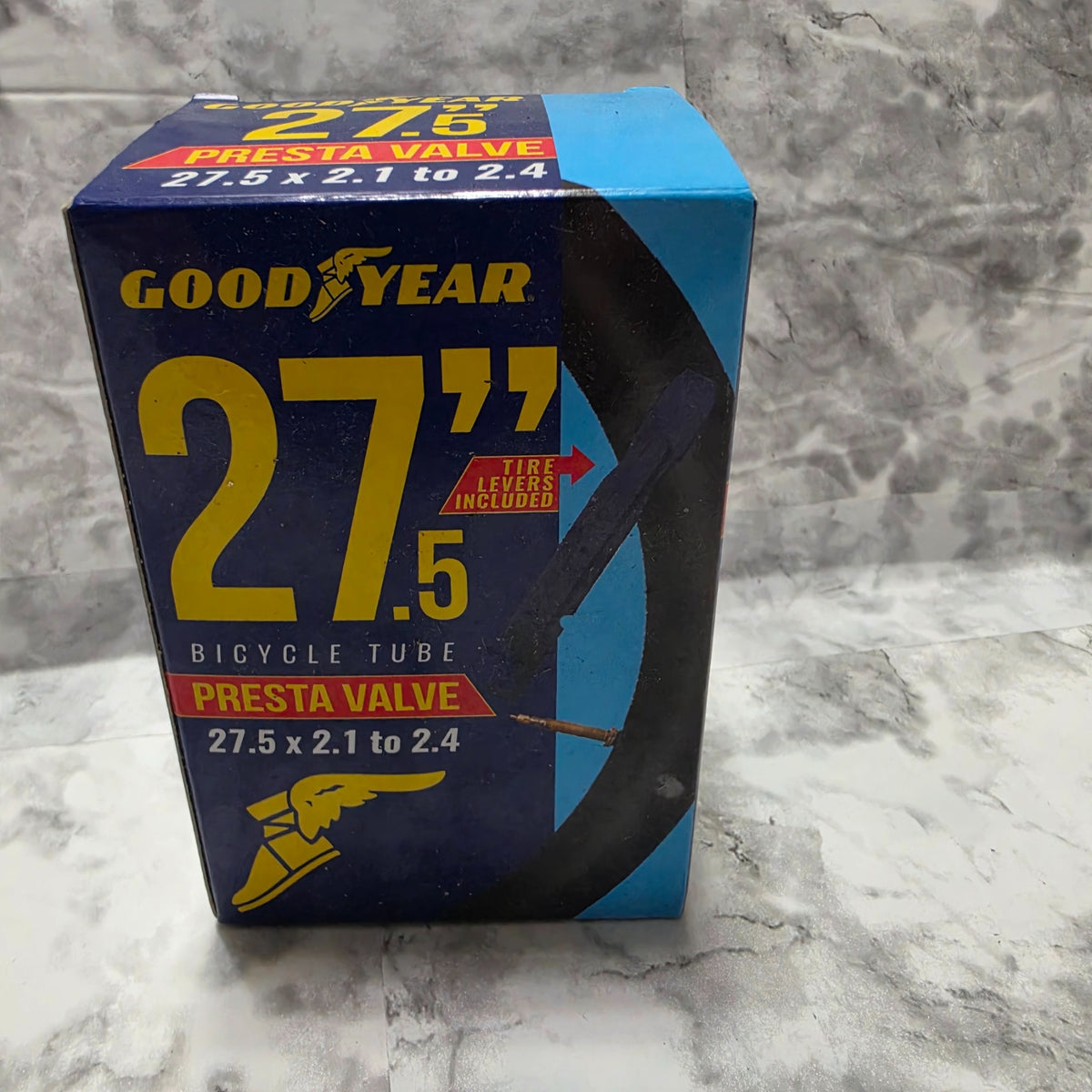 Actual Goodyear 27.5 x 2.1 to 2.4 Presta bicycle tube package front