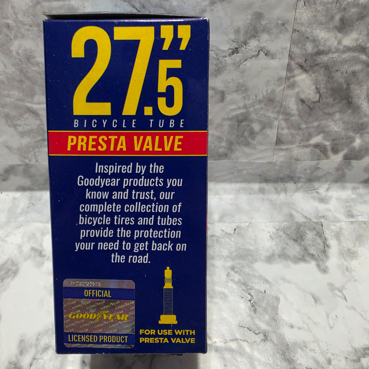 Actual Goodyear tube packaging Presta valve side