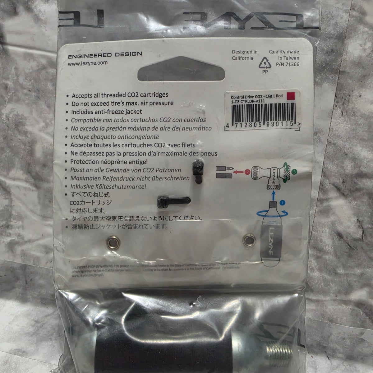 Actual Lezyne Control Drive CO2 package model and EAN label
