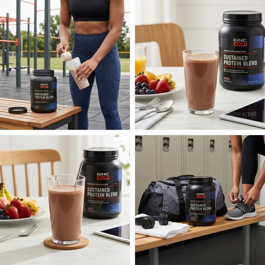GNC AMP Sustained Protein Blend – Chocolate Milkshake, 34.56 oz, 28 Servings