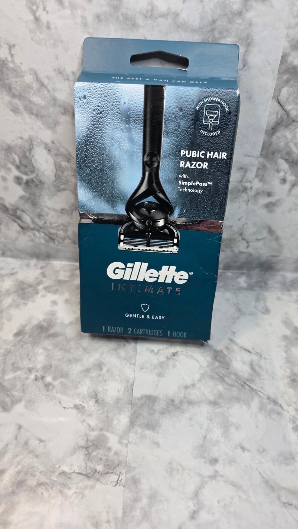 Gillette Intimate Pubic Hair Razor, 1 Handle + 2 Cartridges + Shower Hook