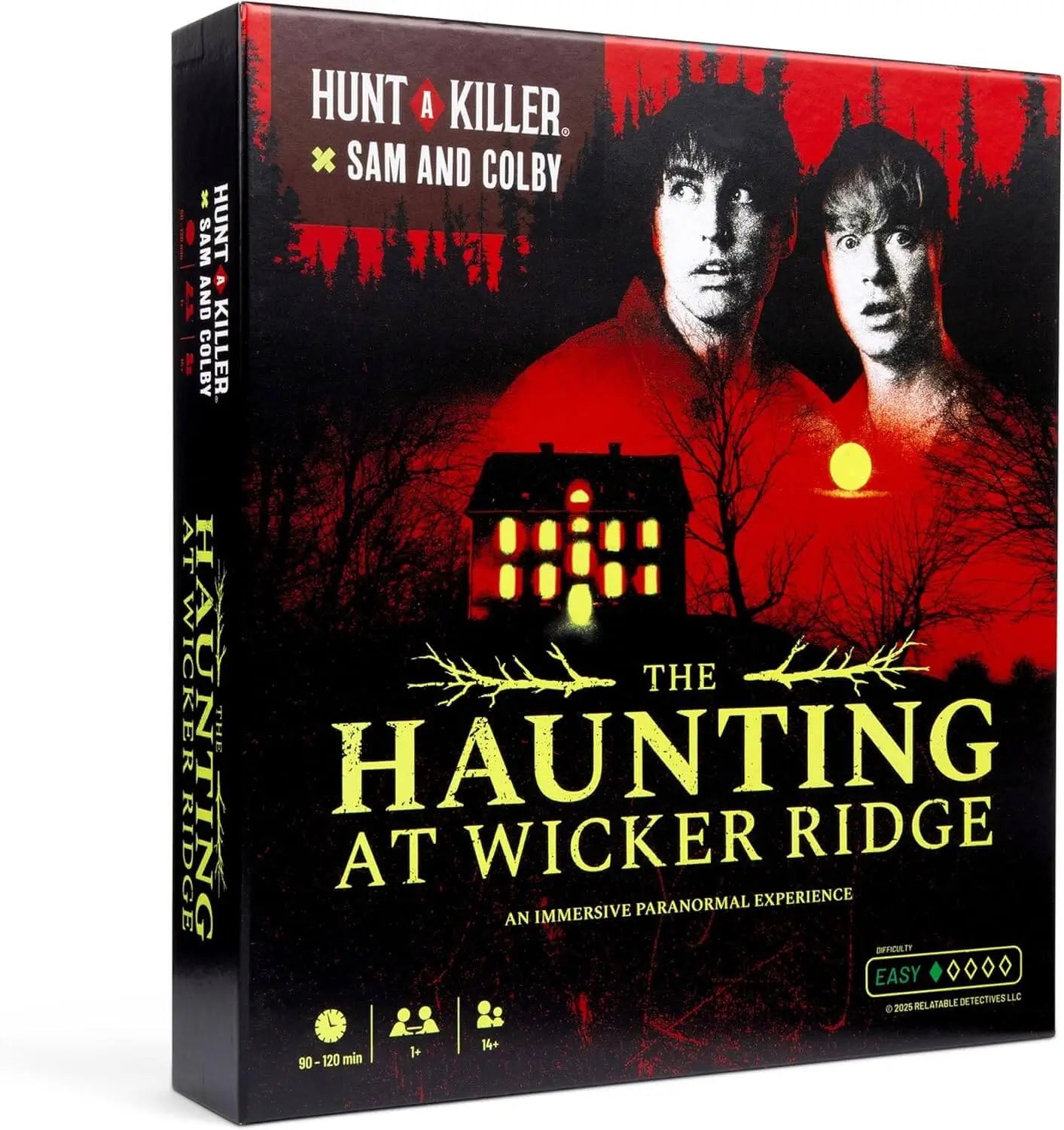 Mystery game box of Hunt A Killer: The Haunting at Wicker Ridge featuring eerie artwork and game components.