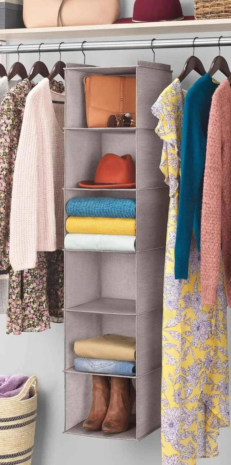 Whitmor Hanging Accessory Shelves - 6 Section Closet Organizer - Light Grey