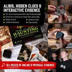 Hunt A Killer paranormal mystery game box for "The Haunting at Wicker Ridge" featuring eerie artwork and game components.