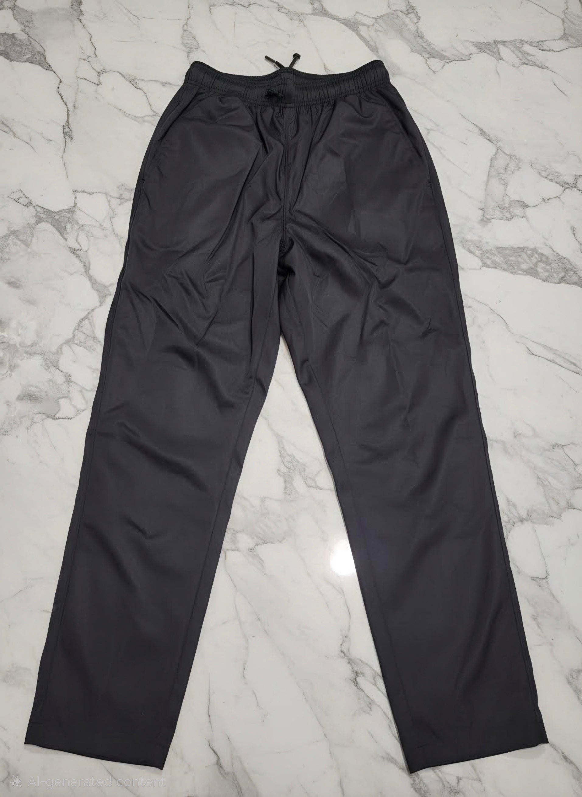 Black pants on a marble surface