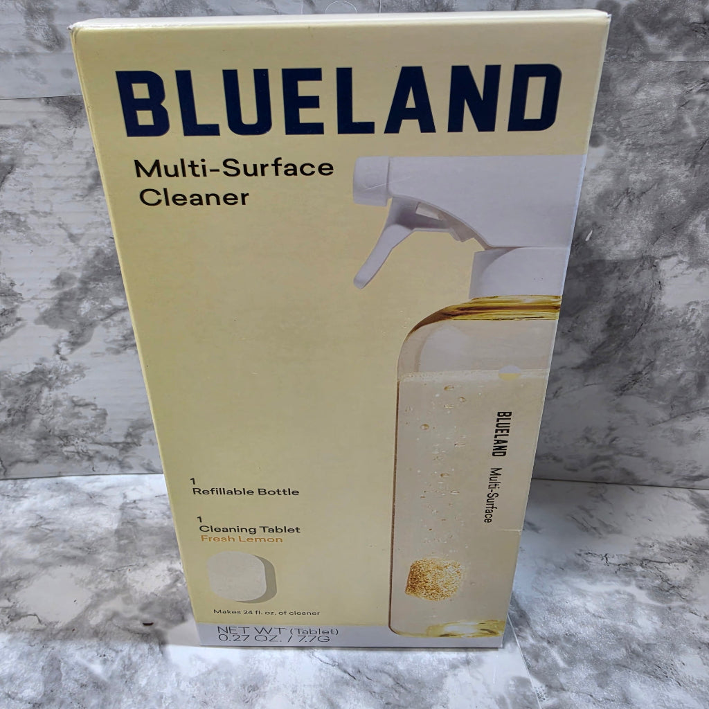 Blueland multi-surface cleaner packaging on a marble surface