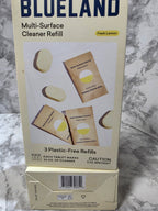 Box of Blue Land multi-surface cleaner refills on a marble surface