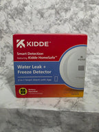 Box of Kidde water leak and freeze detector on a marble surface