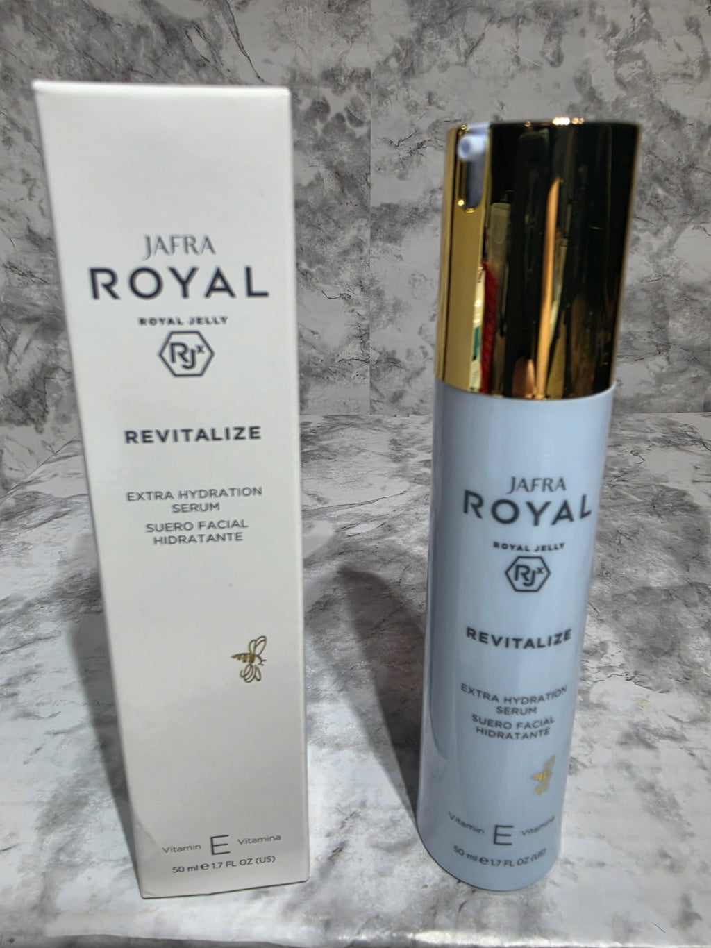 Jatra Royal Revitalize skincare product on a marble surface