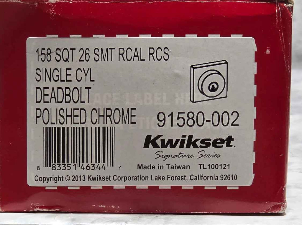Kwikset Signature Series 158 SQT 26 SMT RCAL RCS Single Cylinder Deadbolt, Polished Chrome