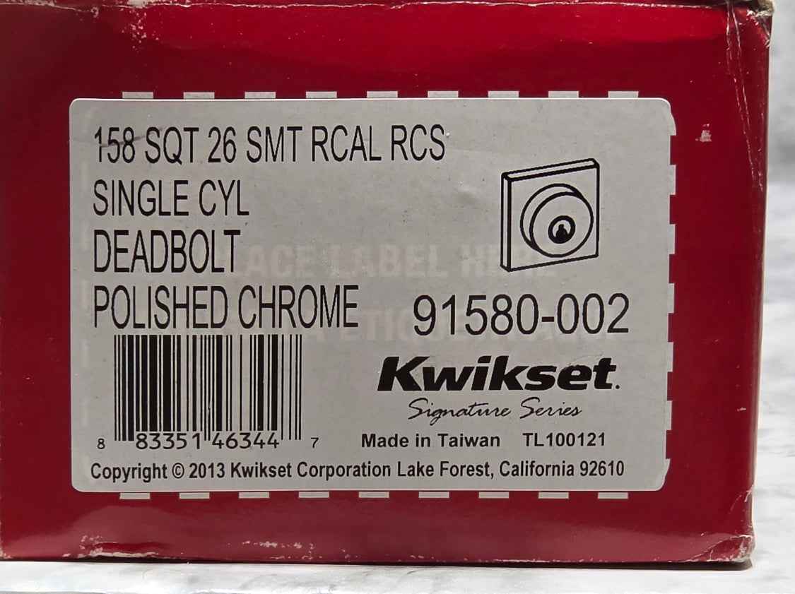 Kwikset Signature Series 158 SQT 26 SMT RCAL RCS Single Cylinder Deadbolt, Polished Chrome