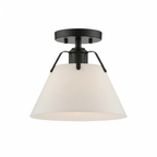 AI-generated studio illustration: Avec Avery matte black semi-flush fixture with white metal shade; not a photograph of the actual unit.