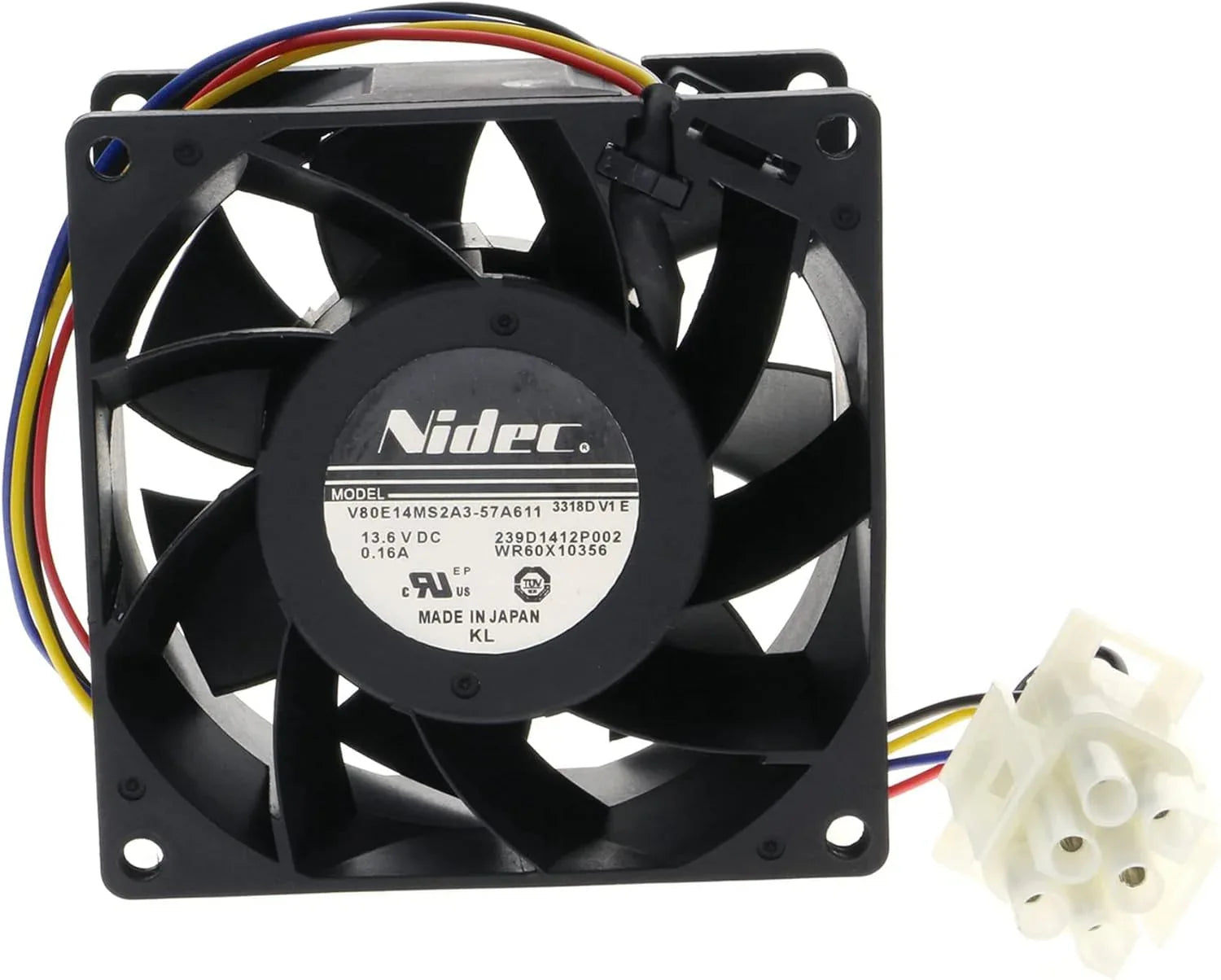 Nidec fan with three-wire cable on a white background