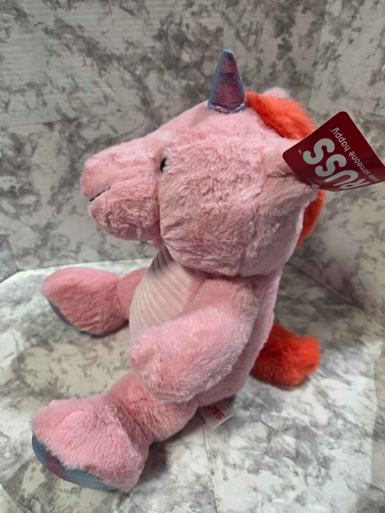 Russ Jazwares 17" Pink Unicorn Plush Toy w/ Adoption Certificate