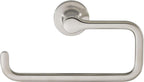 Polished metal door handle on a white background