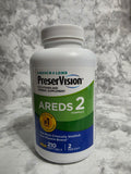 PreserVision AREDS 2 supplement bottle on a marble surface