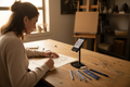 Teenager sketching a portrait using Cupixel AR device stand — More4less Outlet