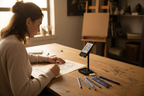 Teenager sketching a portrait using Cupixel AR device stand — More4less Outlet
