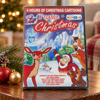 AI-generated holiday table scene with one sealed A Classic Christmas DVD; background decorations and props not included.