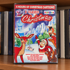 AI-generated media shelf scene with one sealed A Classic Christmas DVD; background decorations and props not included.