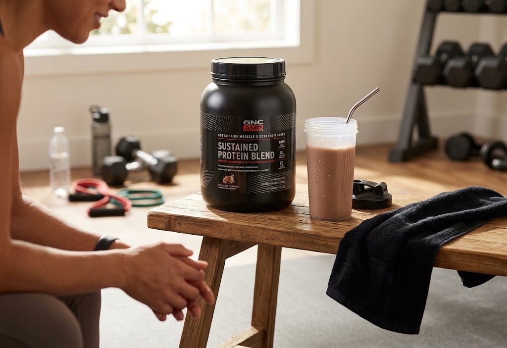 GNC AMP Sustained Protein Blend – Chocolate Milkshake, 34.56 oz, 28 Servings