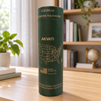 AI-assisted illustration of AKVATI 32 oz green bottle retail tube in a study