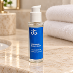 AI-generated illustration of Arbonne Bio-Hydria serum on a stone vanity with towels; props not included