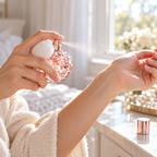 ARI by Ariana Grande perfume being sprayed onto an inner wrist
