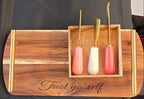 Actual stocked The Artisan Studio laser engraved Treat yo' self acacia cheese tray set with tools