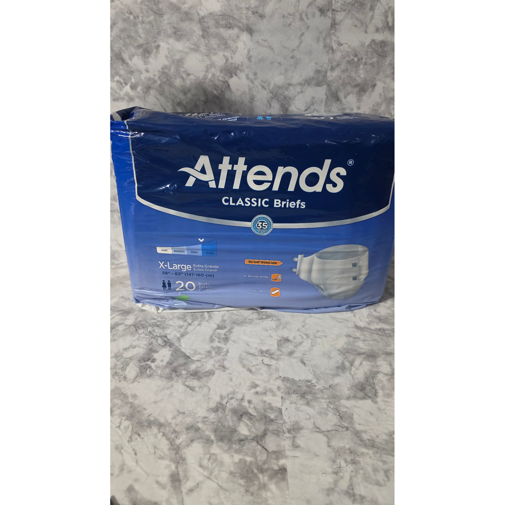 Attends Classic X-Large 20-count briefs in the original blue package, front view