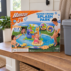 AI-generated lifestyle scene of closed Banzai Safari Cruise retail carton on an entryway bench; props not included