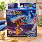 Boxed Beyblade Burst Surge Rip Fire Force Set beside gift-wrapping paper.