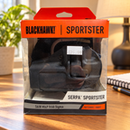 AI-generated home-desk scene of the boxed Blackhawk SERPA Sportster right-hand holster; desk props not included.