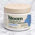 Bloom Colostrum and Collagen Peptides Unflavored 25-serving 118-gram sealed jar