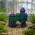 AI-generated context showing the real Blue Ribbon Hobbit Castle ornament in a display aquarium