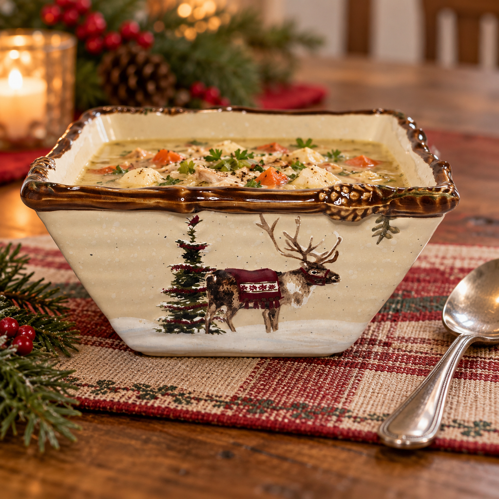 Snow Valley deer bowl serving soup